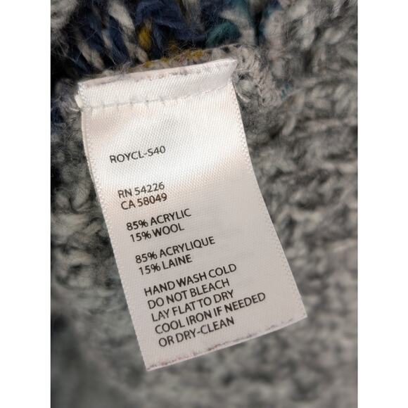 Royal Robbins Sweater Fair Isle Floral Chunky Knit Boho Wool Gray Blue Size S - Picture 7 of 10
